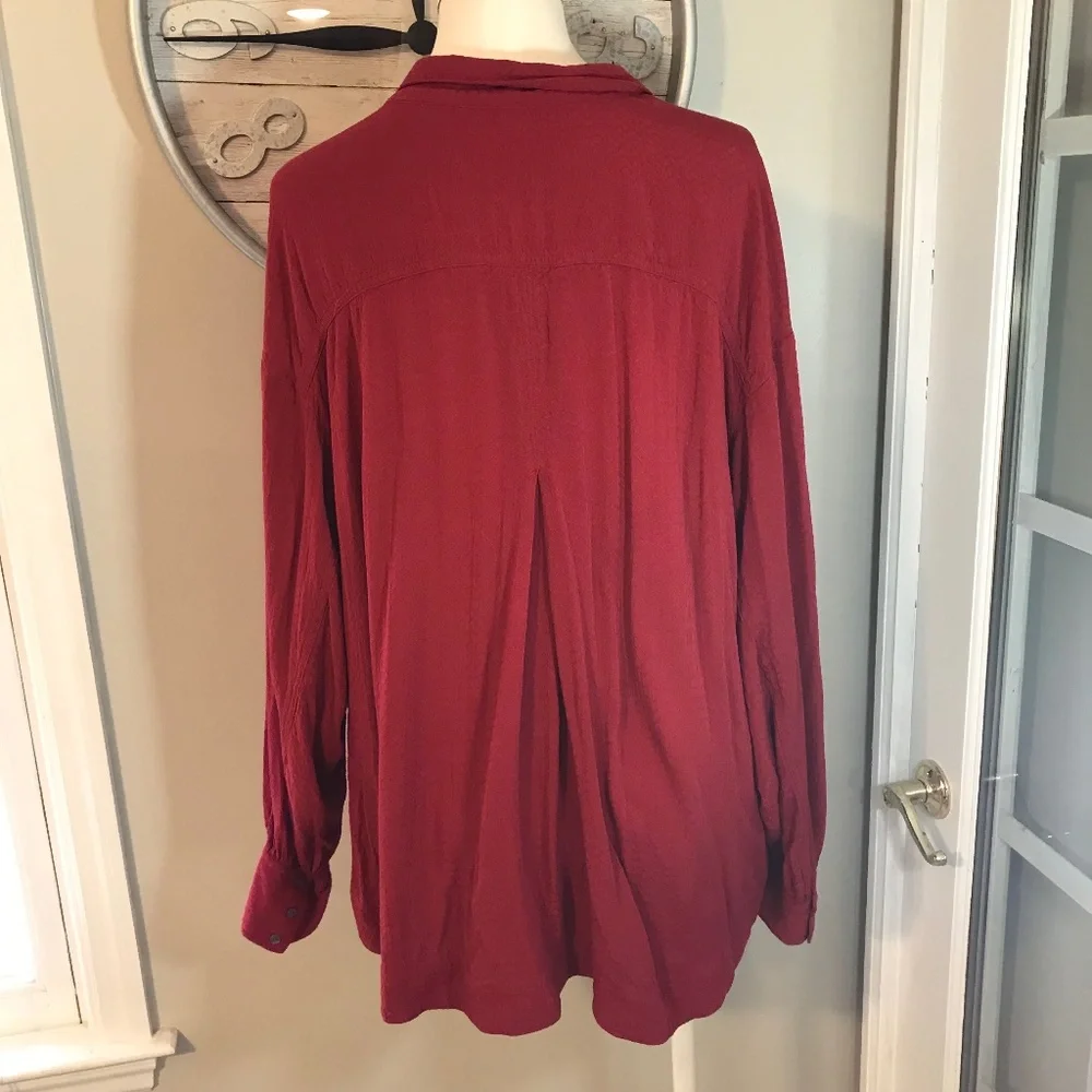 Women's Red Button-Front Oversized Blouse